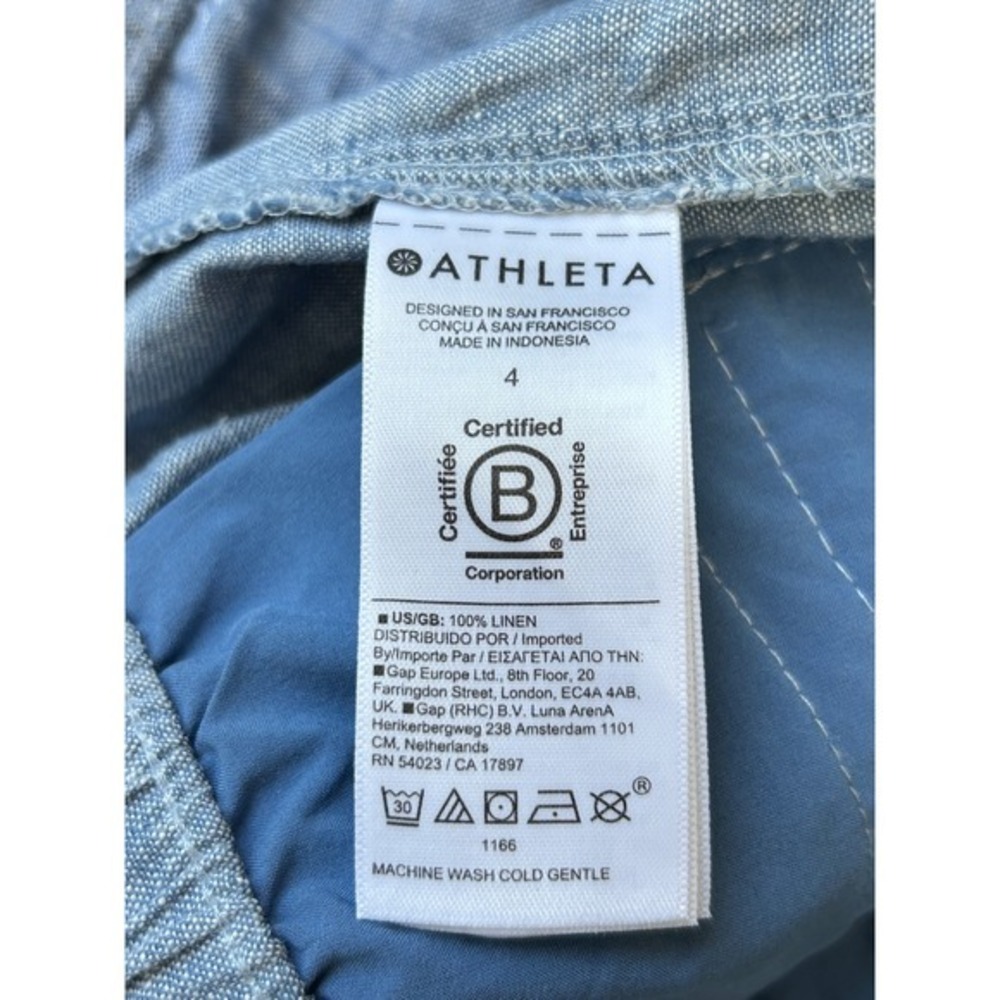 Athleta 4 Linen Jogger Pants Blue Casual Beach Coastal Summer 100% Linen - Picture 4 of 10